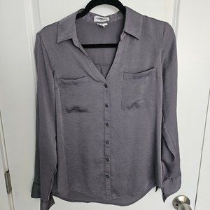 Gray Satin Button Down Express Portofino Shirt Size M